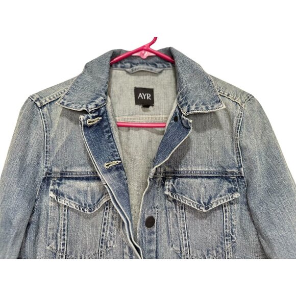 AYR Ride or Fly Denim Jacket Womens Medium Blue Cotton Casual Trucker Oversized - Picture 9 of 16